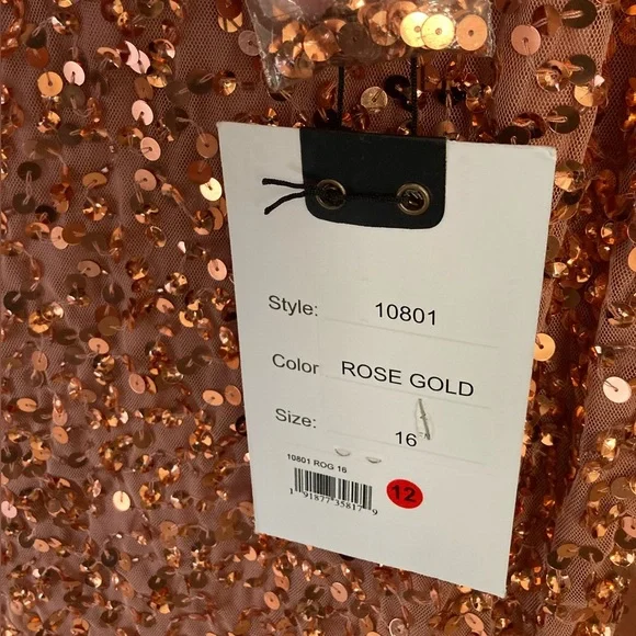 Mac Duggal - Rose Gold Sequined V-Neck Flutter Cap Sleeve Trumpet Dress mermaid - Picture 3 of 8